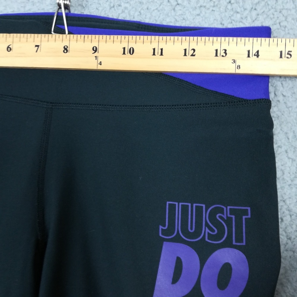 Nike Womens Pants Leggings Capri Black Purple "Just Do It" Running Pull On M - Picture 3 of 12